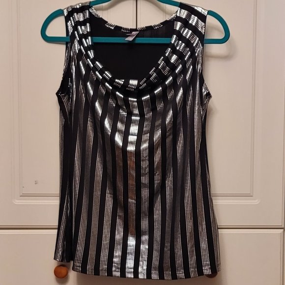 💖2 for $30!💖  Just One Silver and Black Cowl Neck Tank Top - Picture 2 of 6